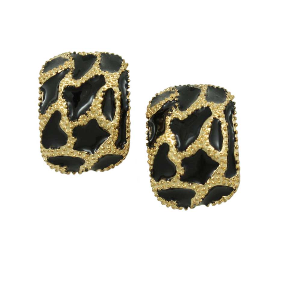 Lilylin Designs Black and Gold Enamel Leopard Print Pierced Earring