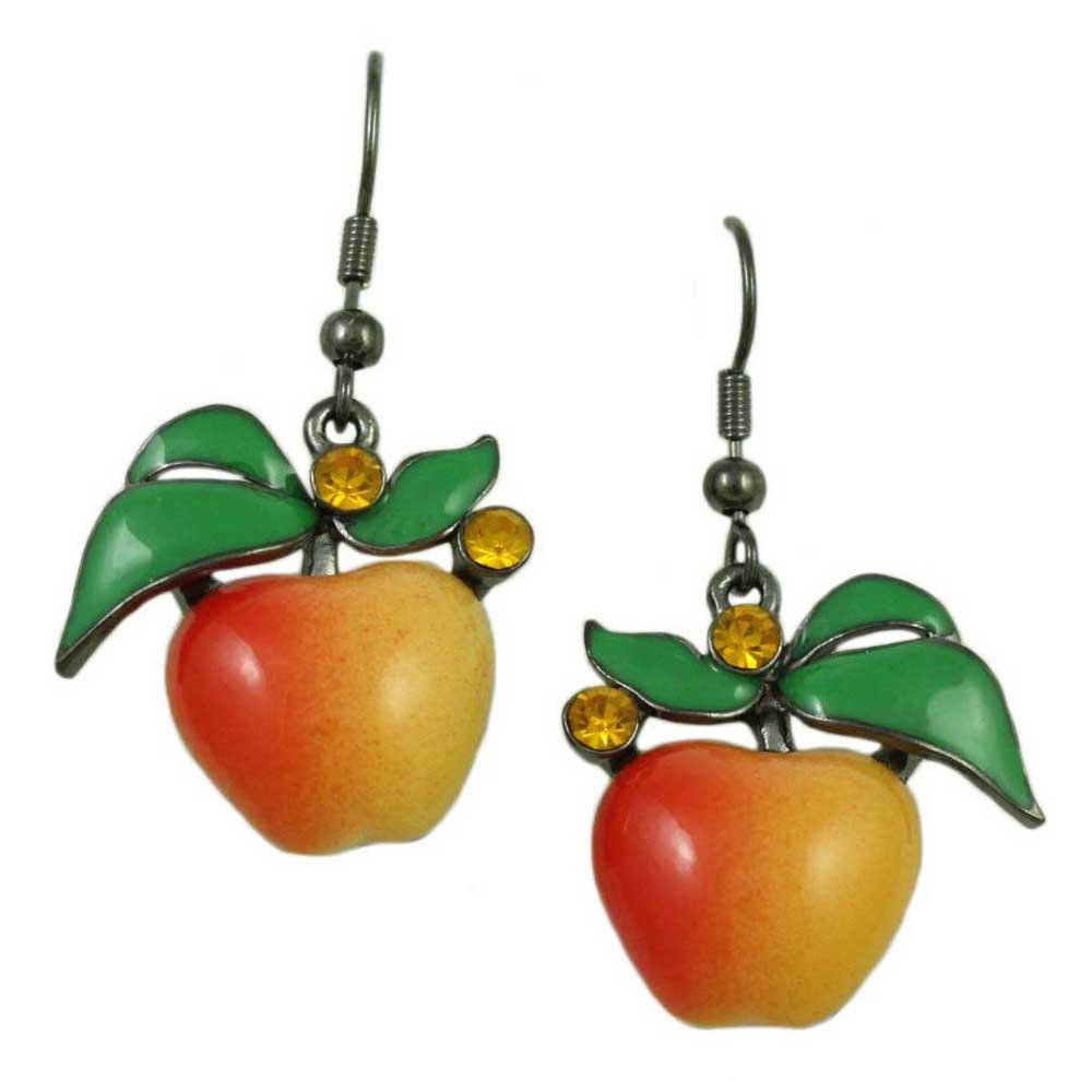 Enamel Apple with Topaz Crystals Dangling Pierced Earring - Lilylin Designs