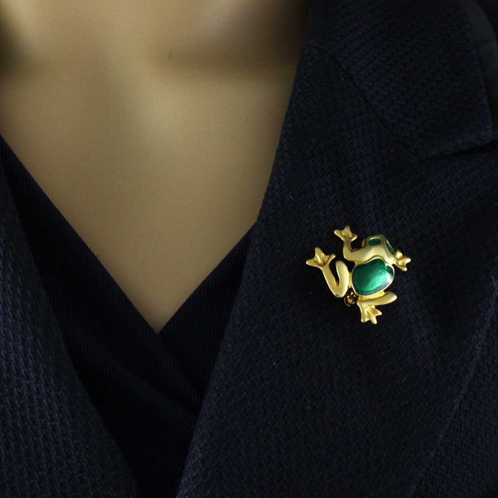Frog with Green Enamel Back and Eyes Brooch Pin - FAP022 - Lilylin Designs