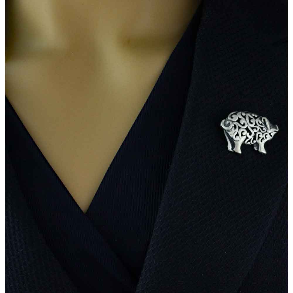 Pewter Pig Brooch Pin with Filigree Body - FAP433 - Lilylin Designs