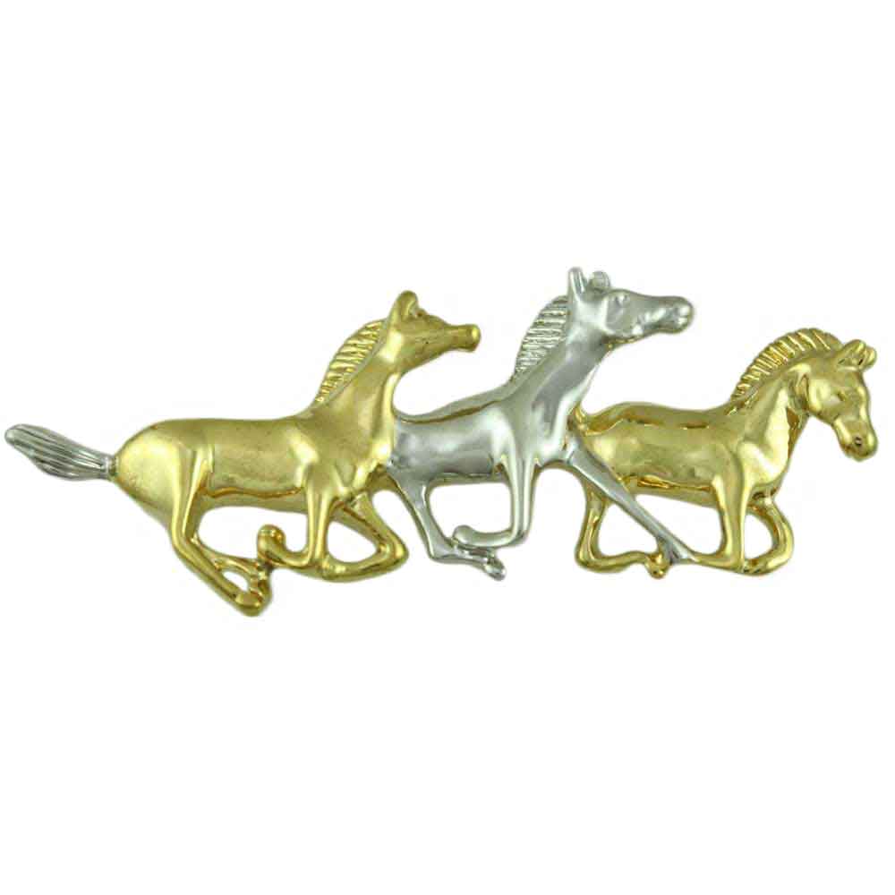 Lilylin Designs Trio of Gold and Silver Running Horses Brooch Pin