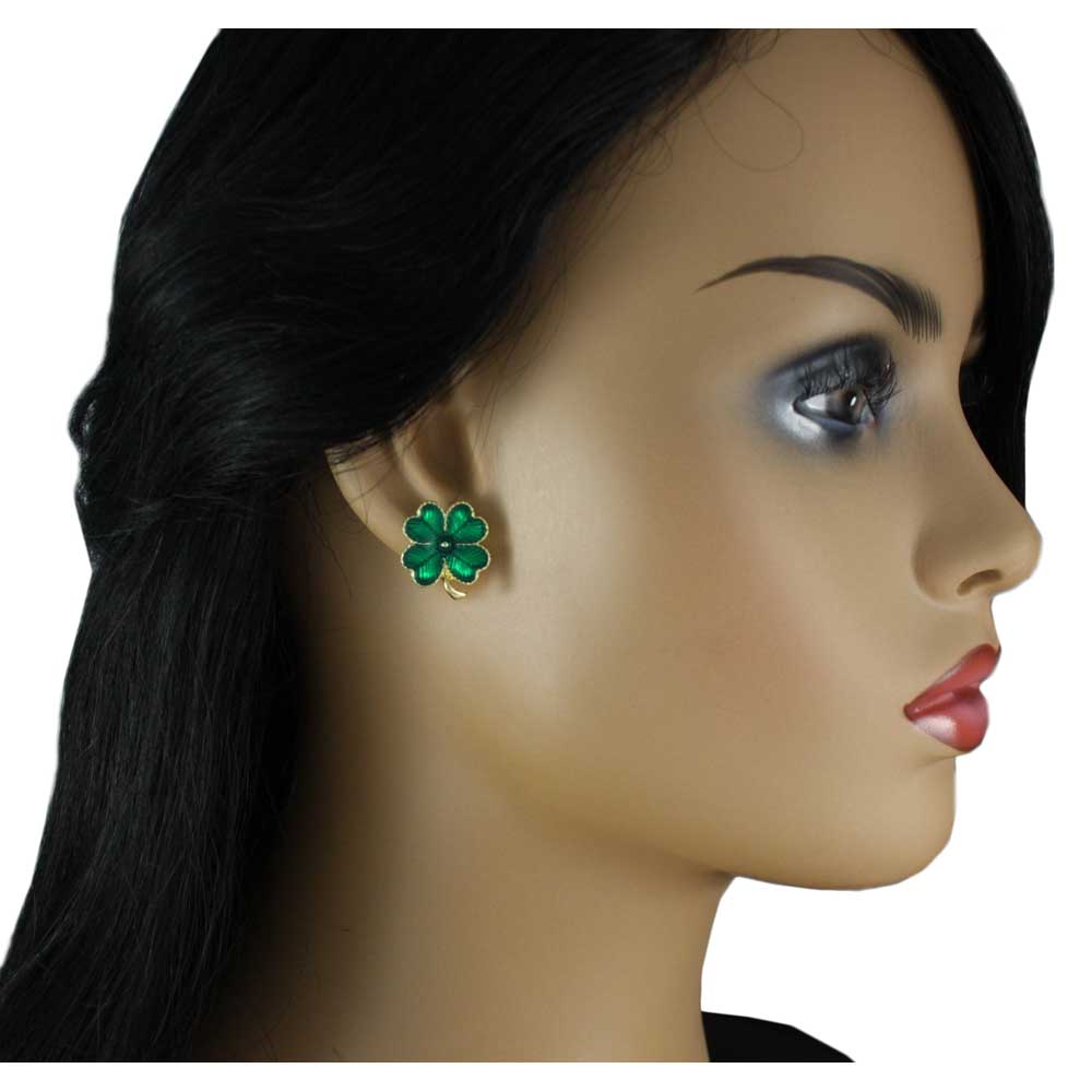 Lucky 4 Leaf Clover Necklace and Pierced Earring Gift Set - FE115NBS - Lilylin Designs