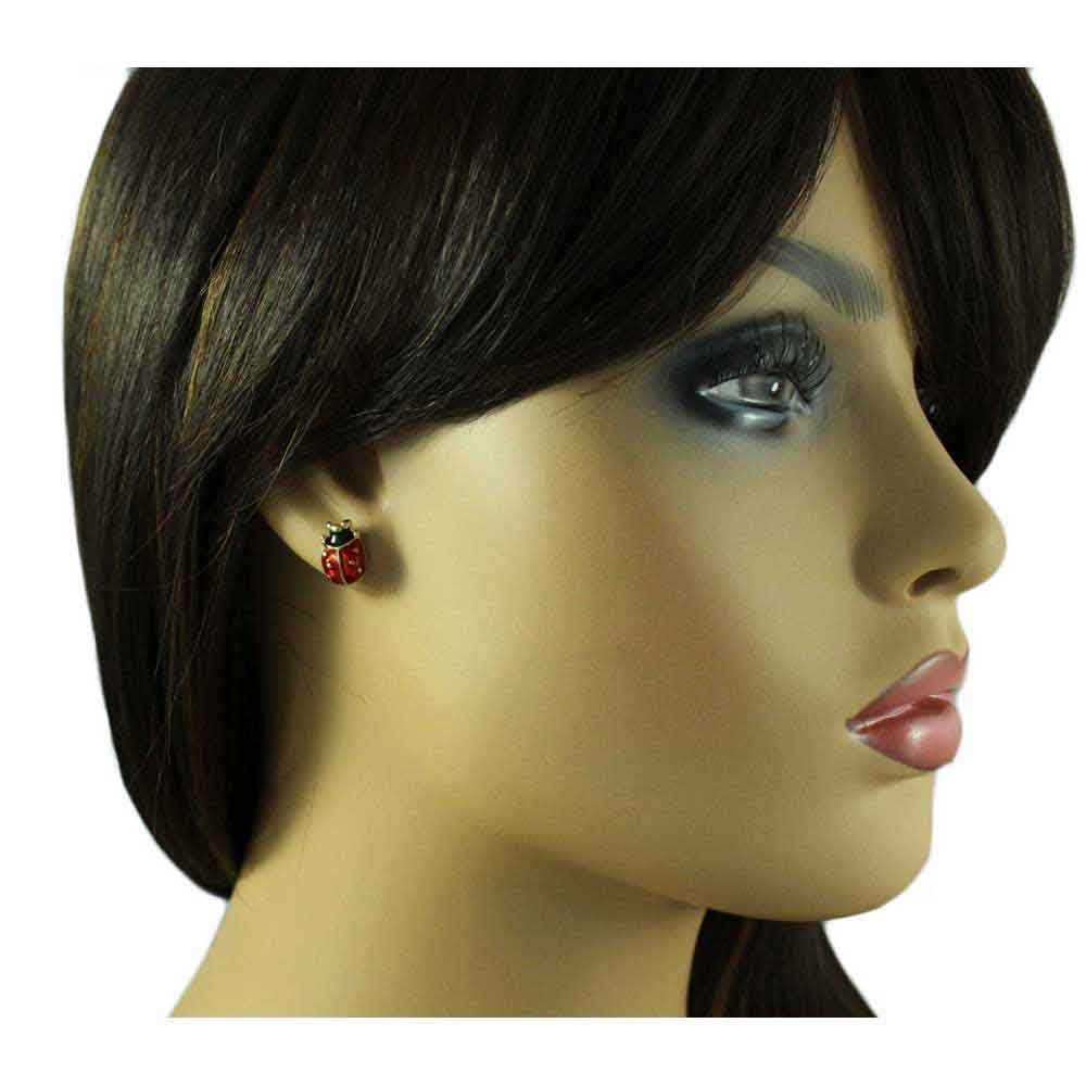 Red and Black Enamel Ladybug Pierced Earring - FE201 - Lilylin Designs