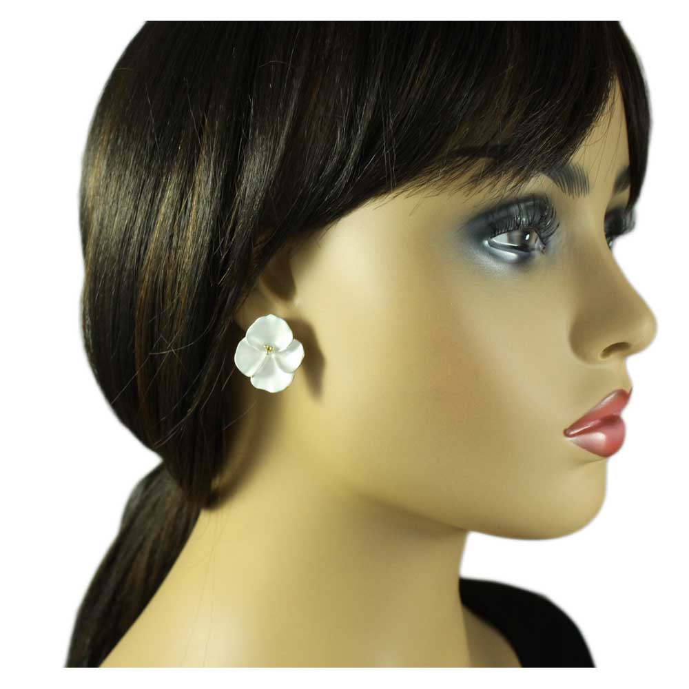 White Enamel Orchid with Gold Center Clip Earring - FE217C - Lilylin Designs