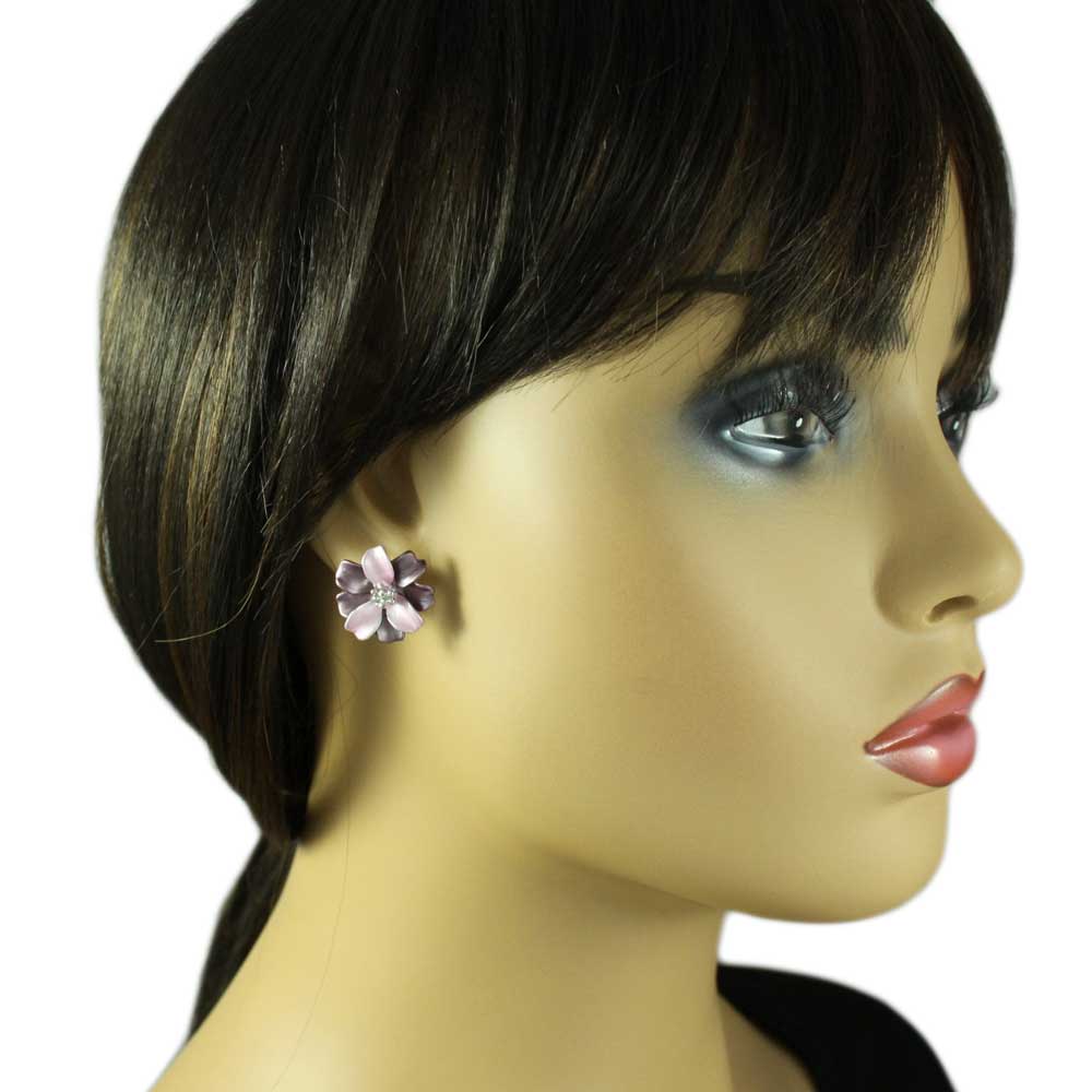 Light and Dark Purple Enamel Flower Pierced Earring - FE312 - Lilylin Designs