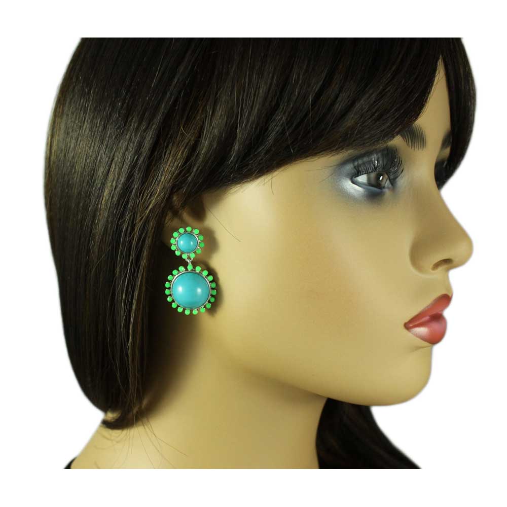 Blue Domes with Green Accents Dangling Pierced Earring - FE402 - Lilylin Designs