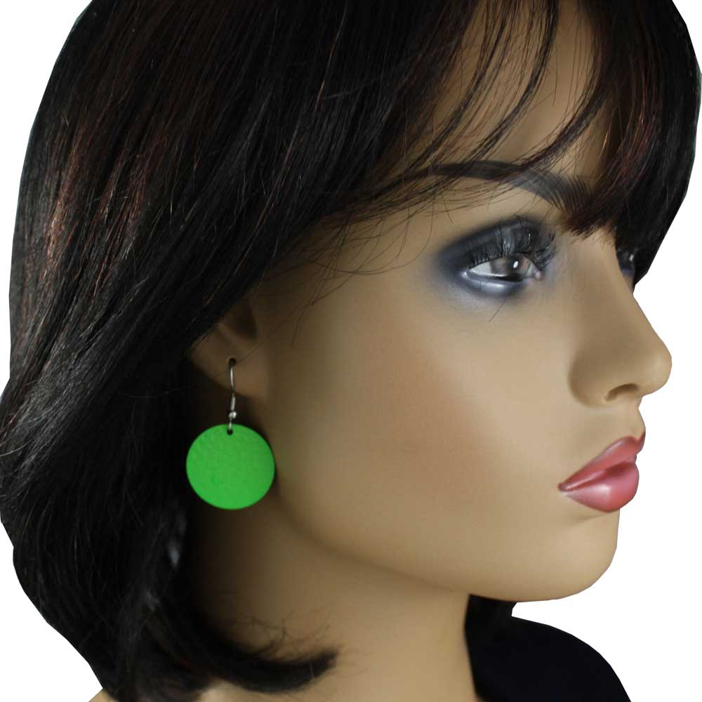Round Apple Green Textured Disc Pierced Earring - FE403GN - Lilylin Designs