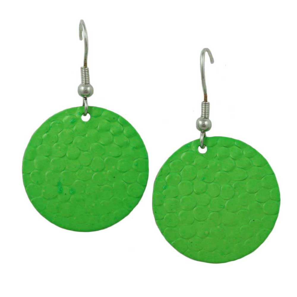 Round Apple Green Textured Disc Pierced Earring - FE403GN - Lilylin Designs