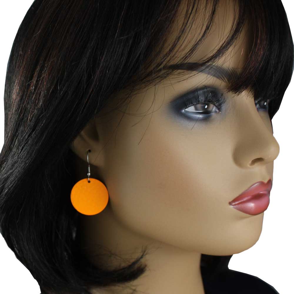 Round Bright Orange Textured Disc Pierced Earring - FE403OG - Lilylin Designs