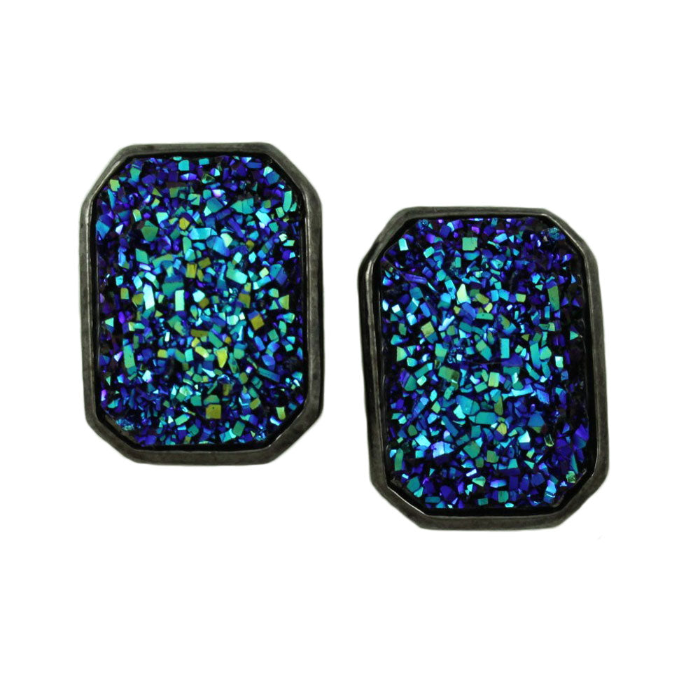 Lilylin Designs Blue Sparkling Fabric Rectangle Pierced Earring