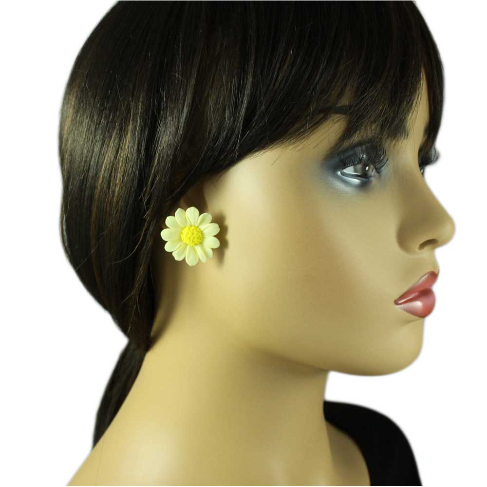 Lemon Yellow Fimo Clay Daisy Pierced Earring - FE410 - Lilylin Designs