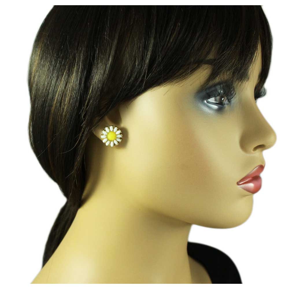 Yellow and White Daisy Button Pierced Earring - FE502 - Lilylin Designs