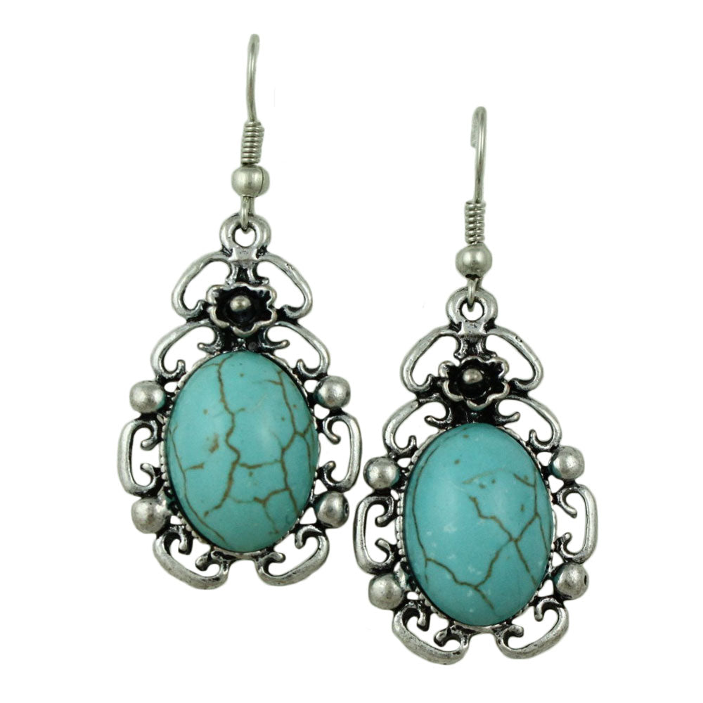 Lilylin Designs Antique Silver Oval Turquoise Dangling Pierced Earring