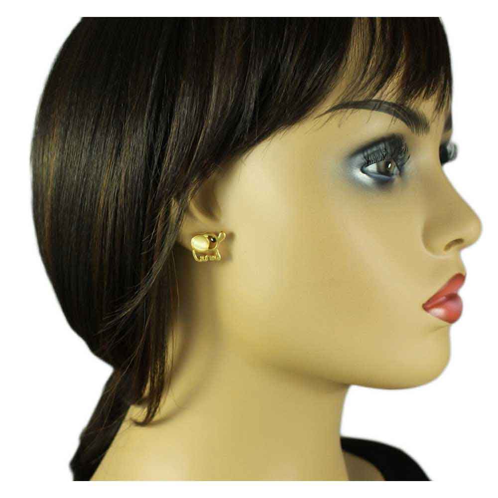 Small Cream Cats Eye Cut - out Elephant Pierced Earring - FE509 - Lilylin Designs
