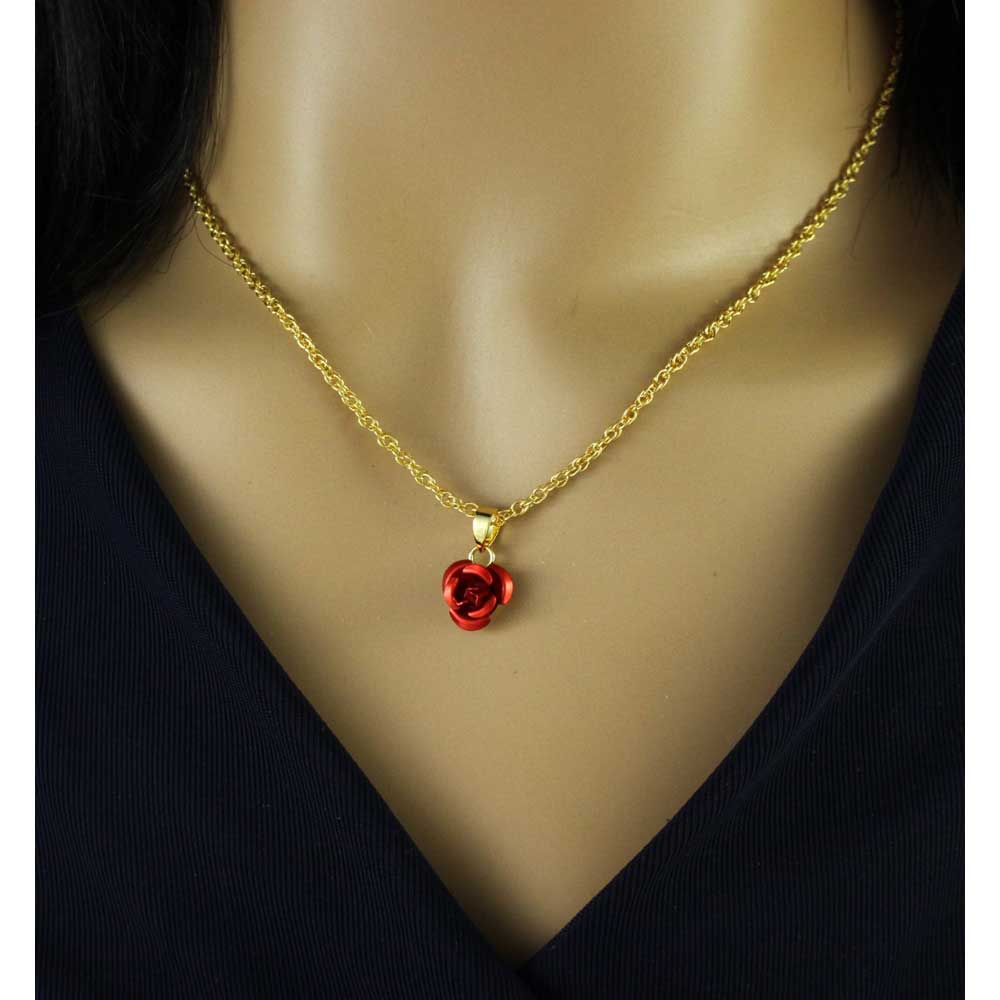 Red Rose Necklace with Red Rose Stud Earring Gift Set - FE510NBS - Lilylin Designs