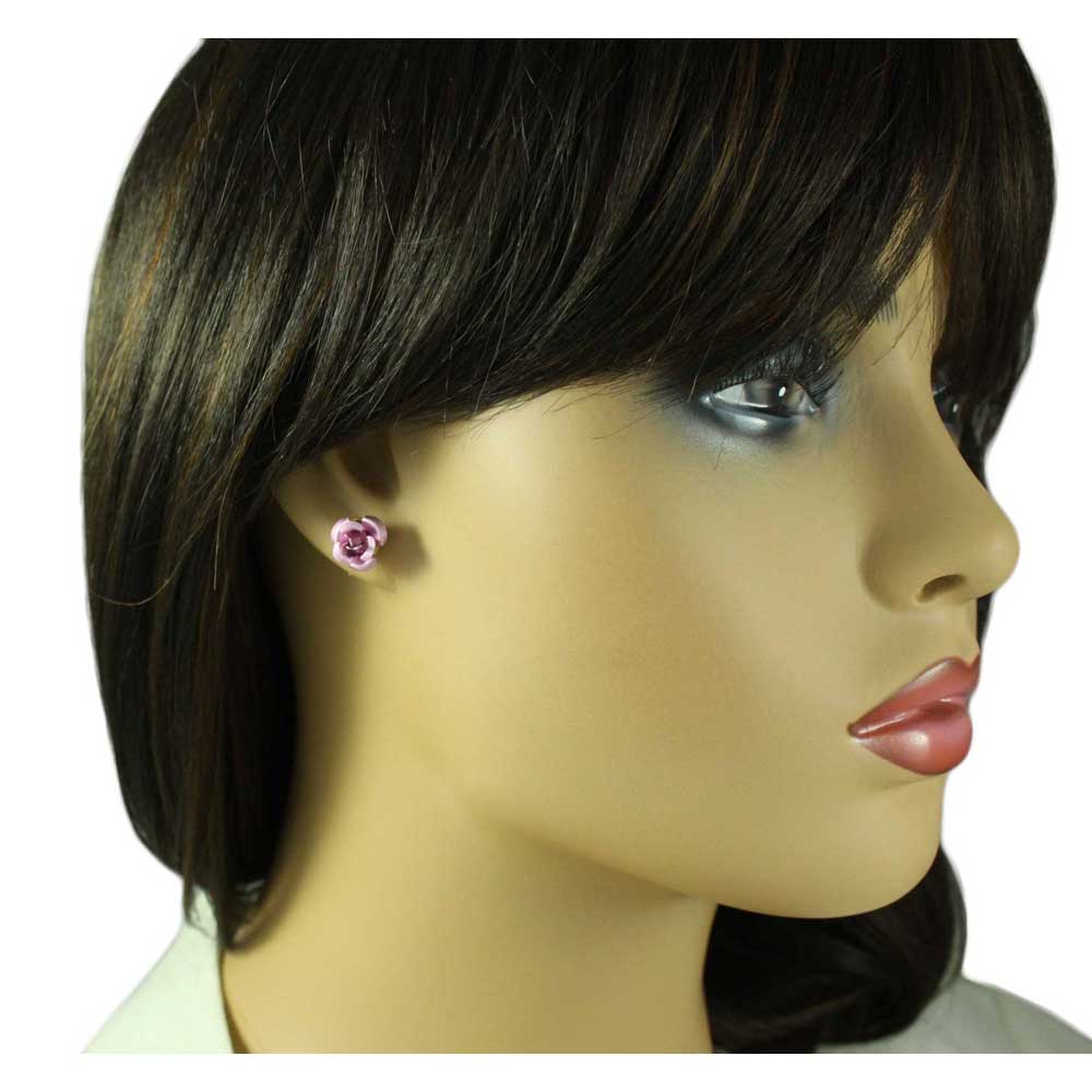 Mauve Pink Rose Stud Pierced Earring - FE510PK - Lilylin Designs