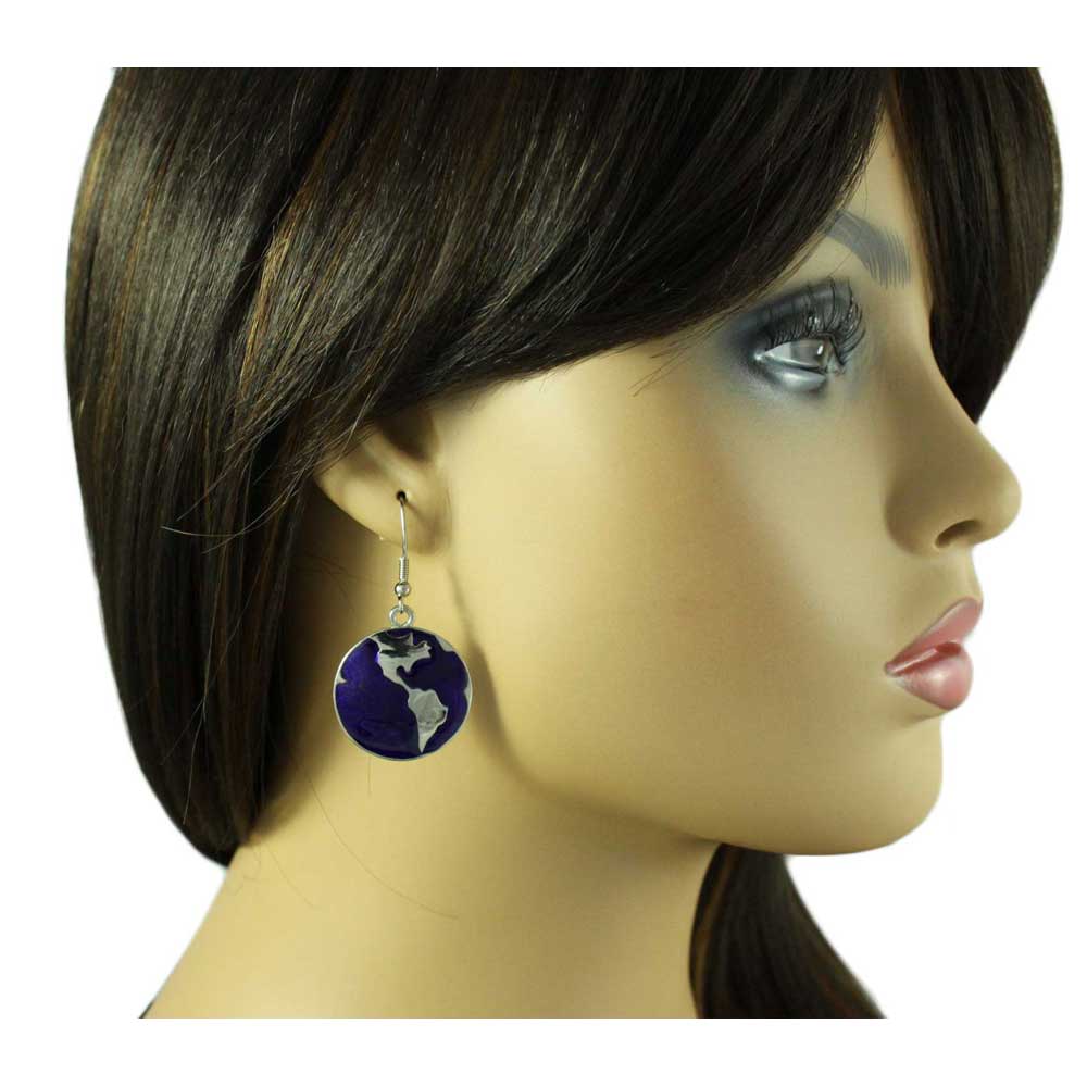 Blue and Silver We Are The World Dangling Earth Earring - FE511 - Lilylin Designs