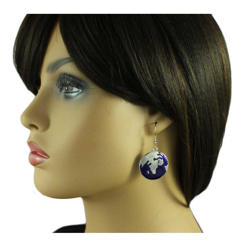 Blue and Silver We Are The World Dangling Earth Earring - FE511 - Lilylin Designs