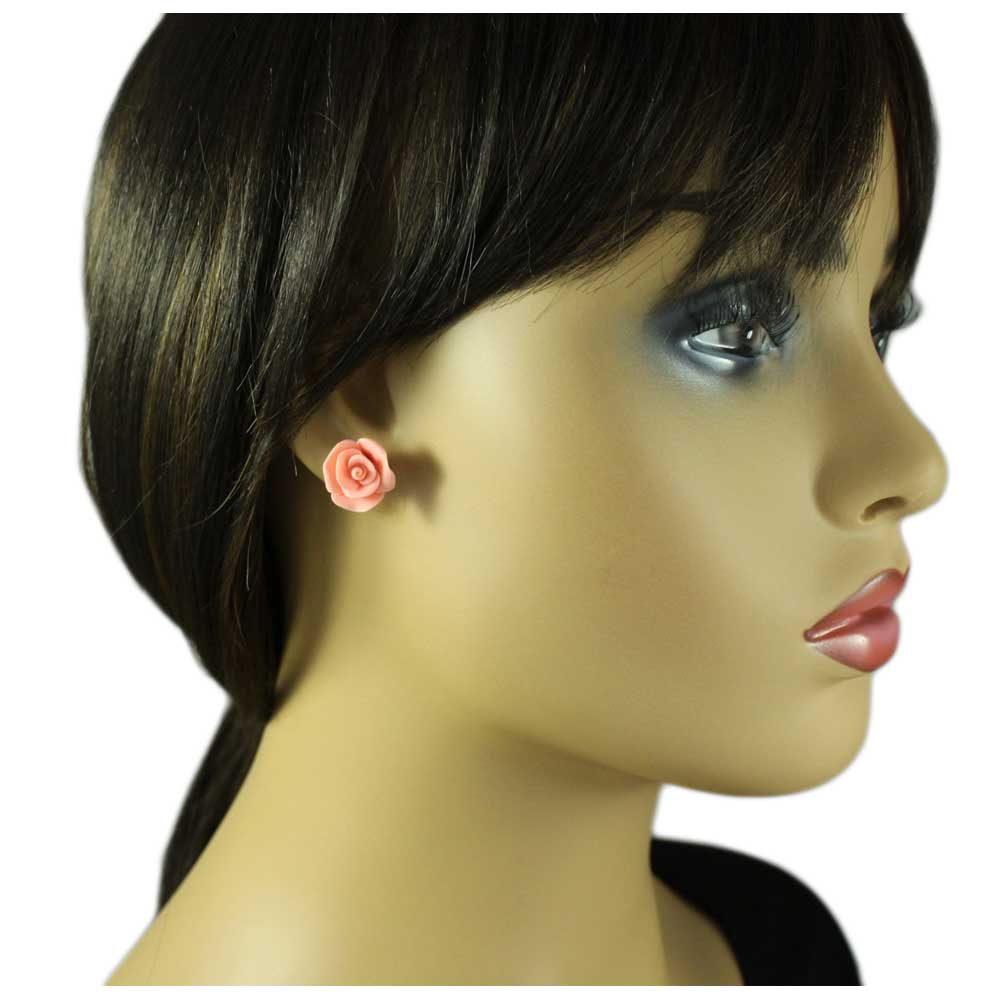Pink Resin Rose Stud Pierced Earring - FE601PK - Lilylin Designs