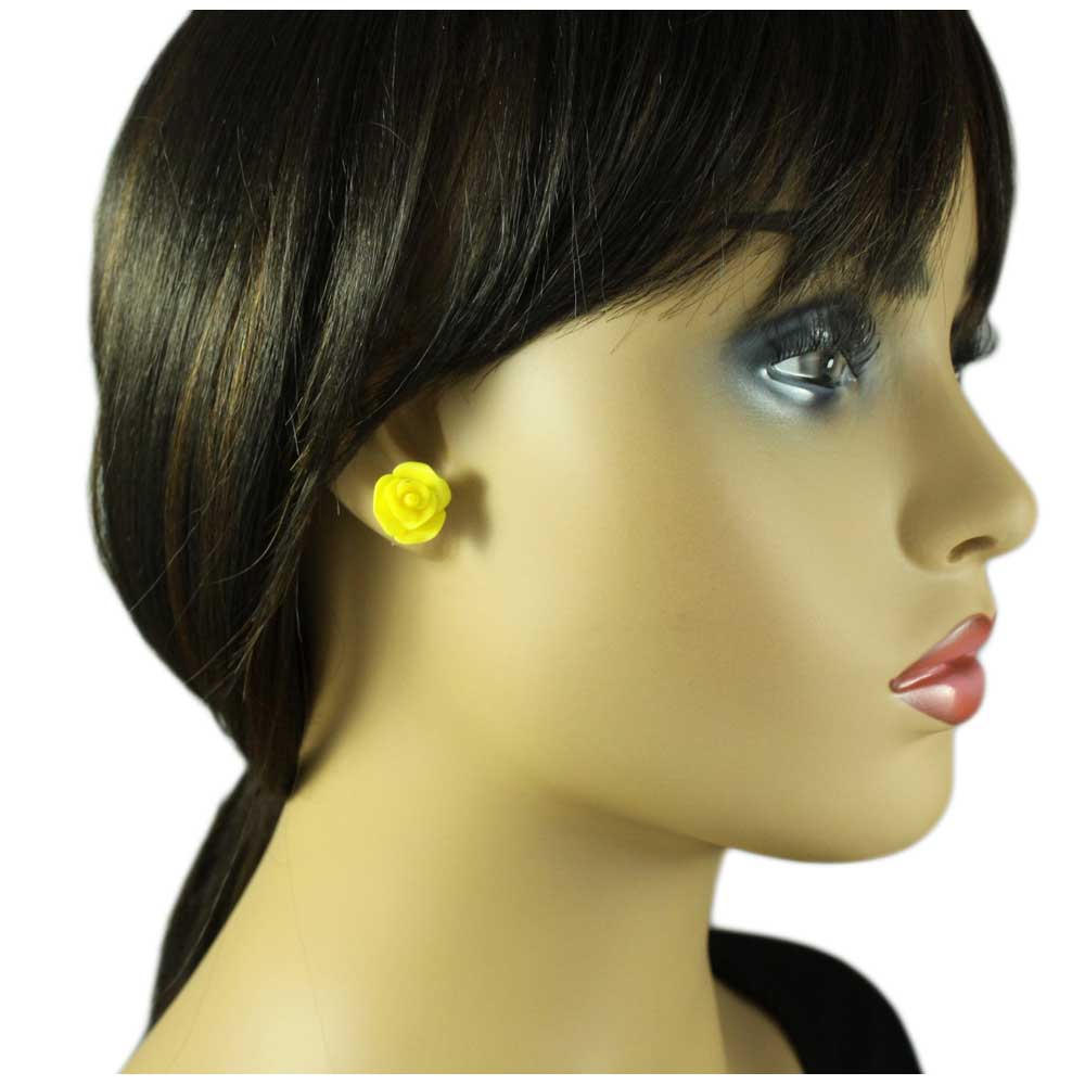 Yellow Resin Rose Stud Pierced Earring - FE601YW - Lilylin Designs