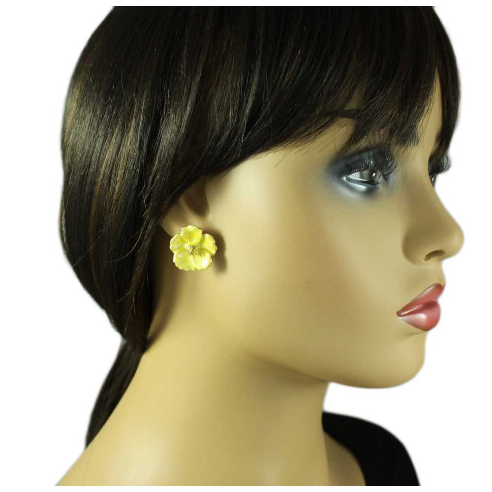 Yellow Flower with Gold Center Pierced Earring - FE610 - Lilylin Designs