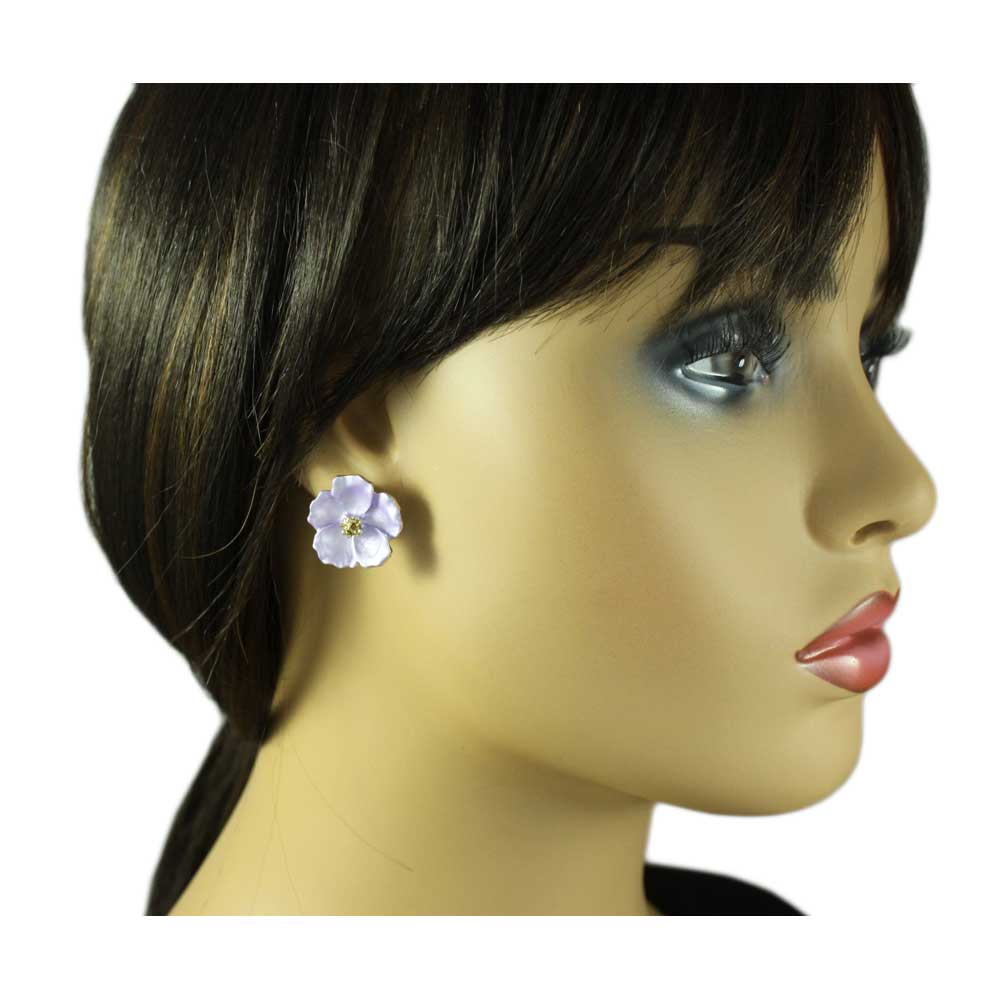 Purple Flower with Gold Center Pierced Earring - FE610LV - Lilylin Designs