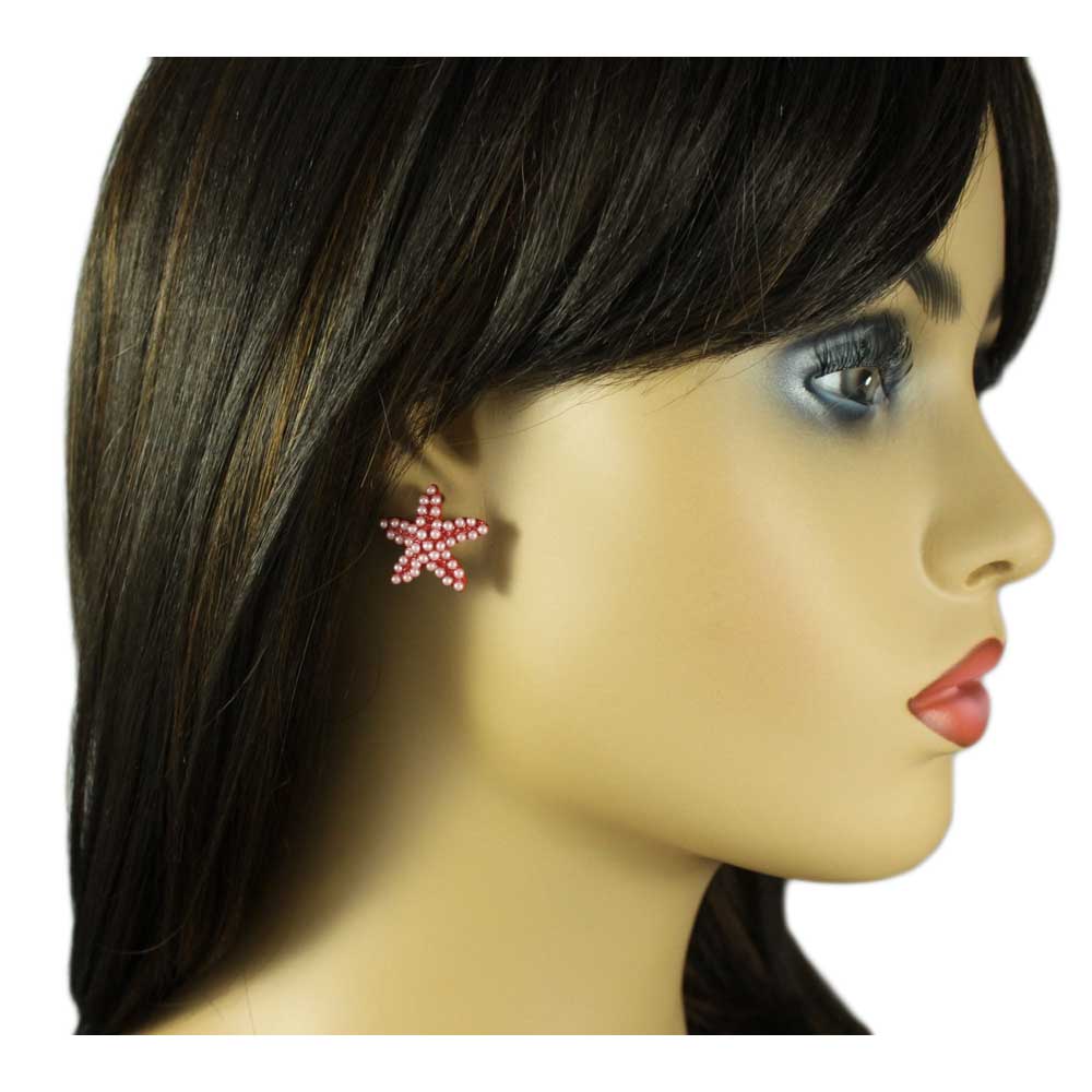 Red with Pink Beads Starfish Pierced Earring - FE906 - Lilylin Designs