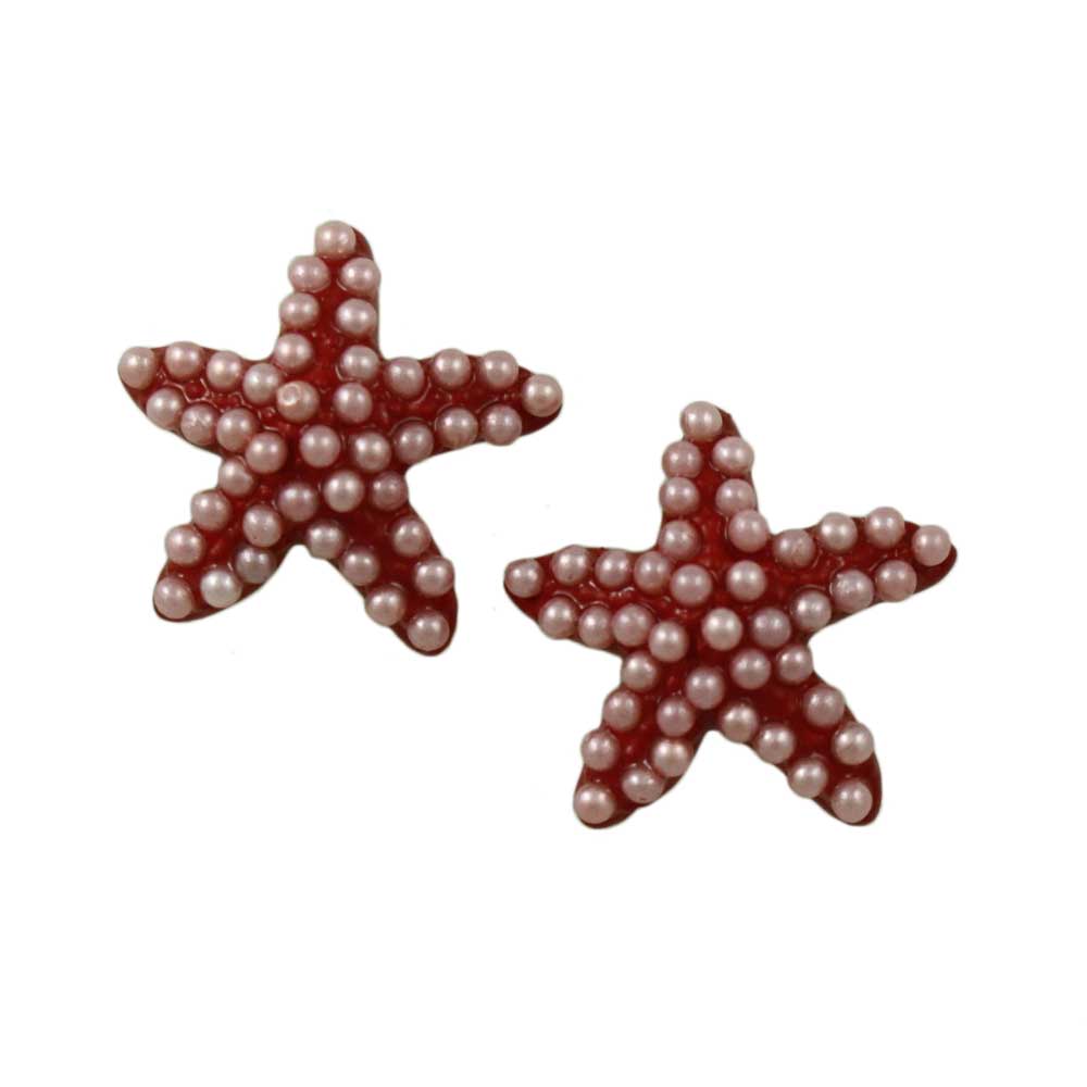 Lilylin Designs Red with Pink Beads Starfish Stud Pierced Earring
