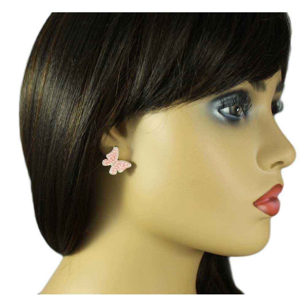 Pink Seed Pearls Butterfly Pierced Earring - FE907 - Lilylin Designs
