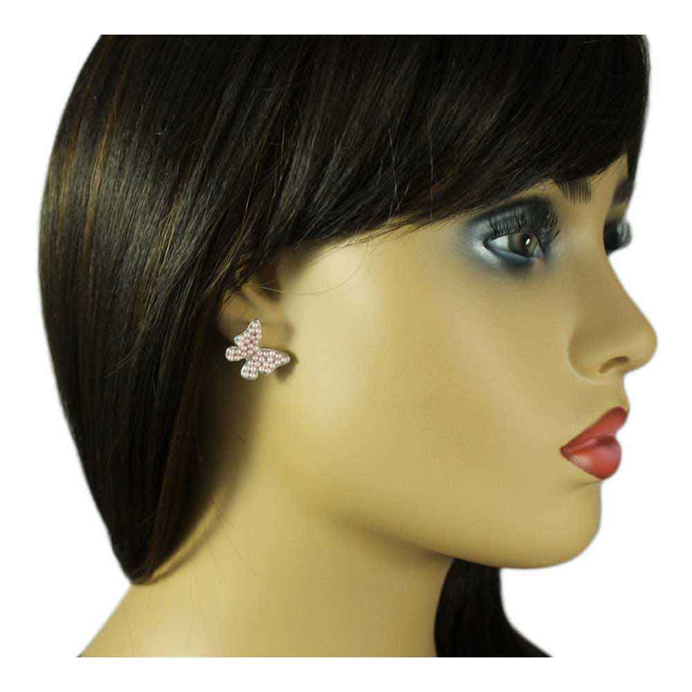 Lavender Seed Pearls Butterfly Pierced Earring - FE907PP - Lilylin Designs