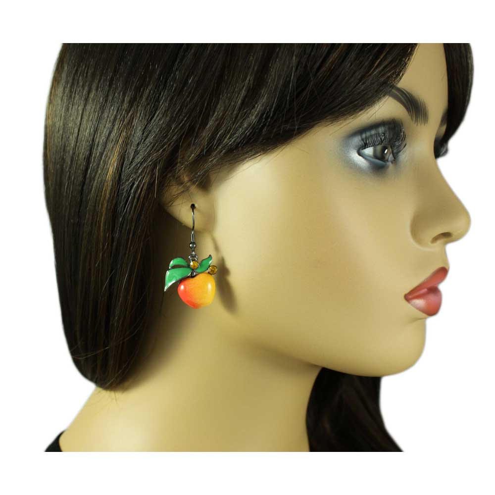 Enamel Apple with Topaz Crystals Dangling Pierced Earring - FN402E - Lilylin Designs