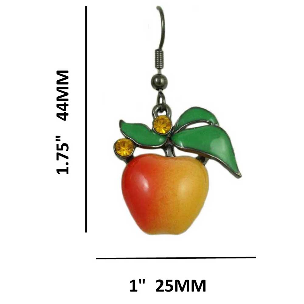 Enamel Apple with Topaz Crystals Dangling Pierced Earring - FN402E - Lilylin Designs
