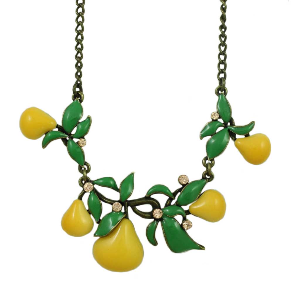 Lilylin Designs Yellow Enamel Pears with Green Leaves Necklace