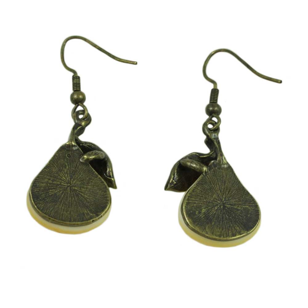 Yellow Pear with Green Leaf Dangling Pierced Earring - FN403E - Lilylin Designs