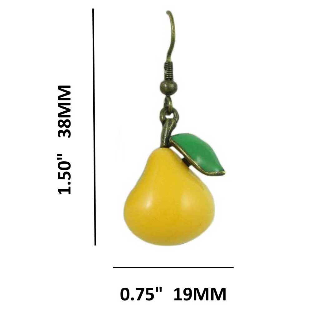 Yellow Pear with Green Leaf Dangling Pierced Earring - FN403E - Lilylin Designs