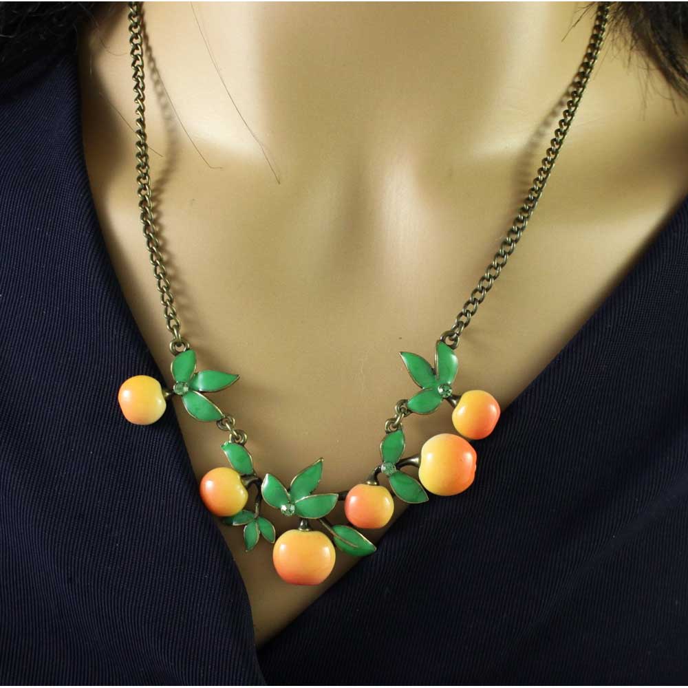Bunch of Enamel Oranges with Leaves Necklace - FN404 - Lilylin Designs
