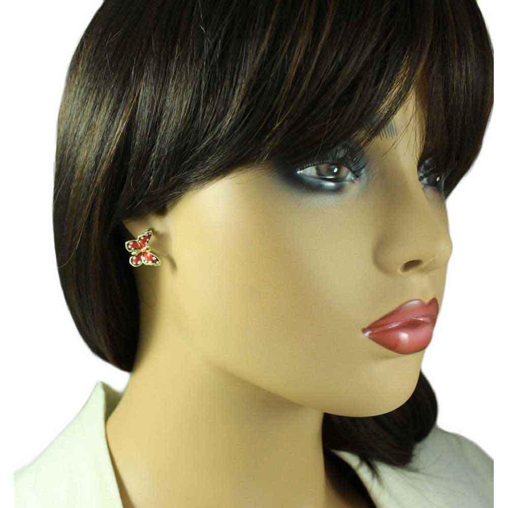 Orange and White Speckled Butterfly Pierced Earring - FN481E - Lilylin Designs
