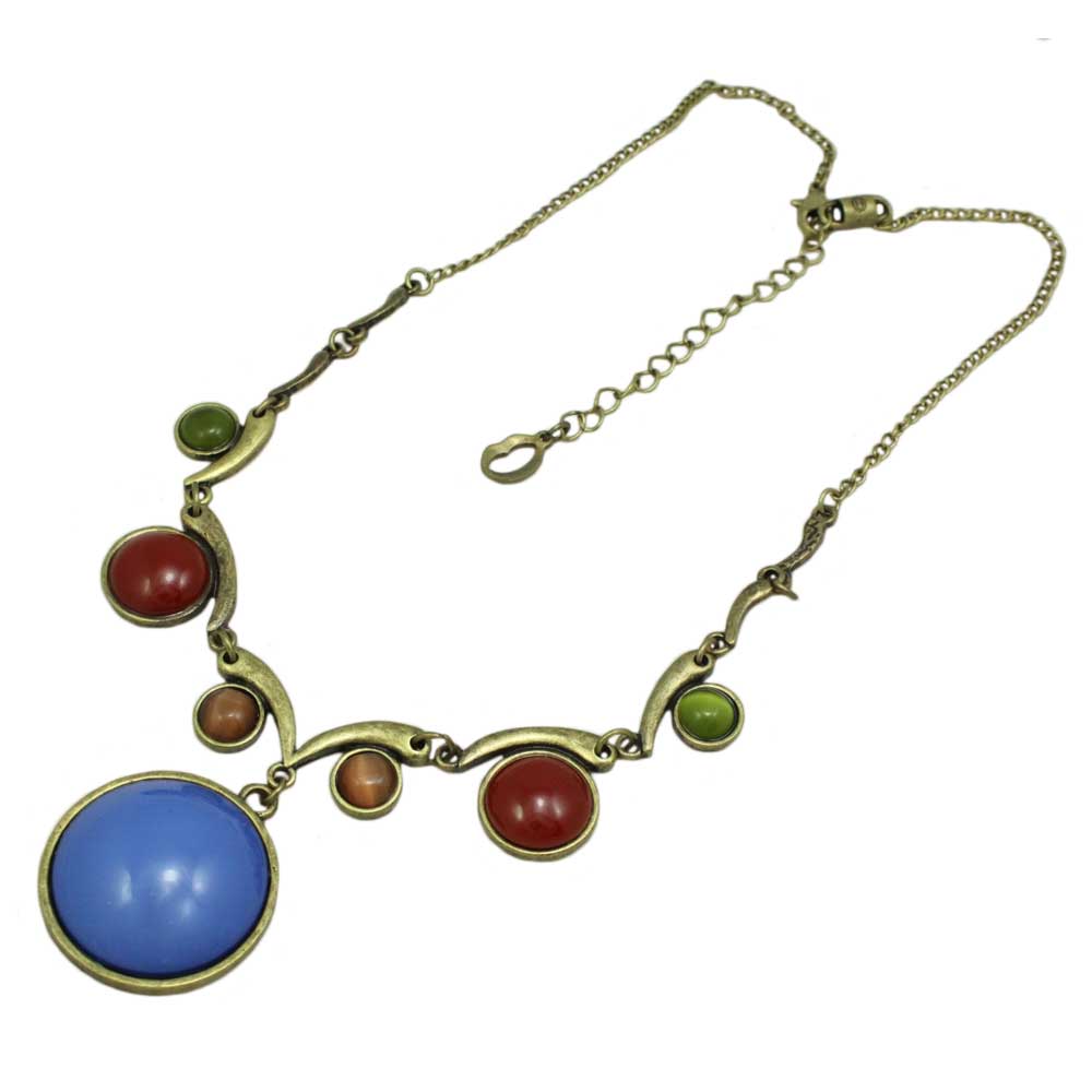 Large Round Blue Stone with Assorted Stones Necklace - FN514 - Lilylin Designs