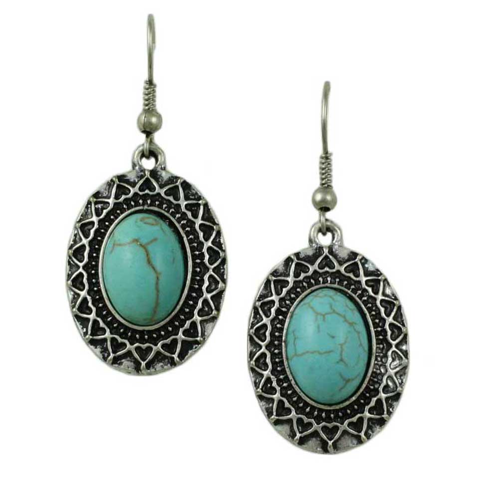 Lilylin Designs Antique Silver-tone Oval Turquoise Pierced Earring