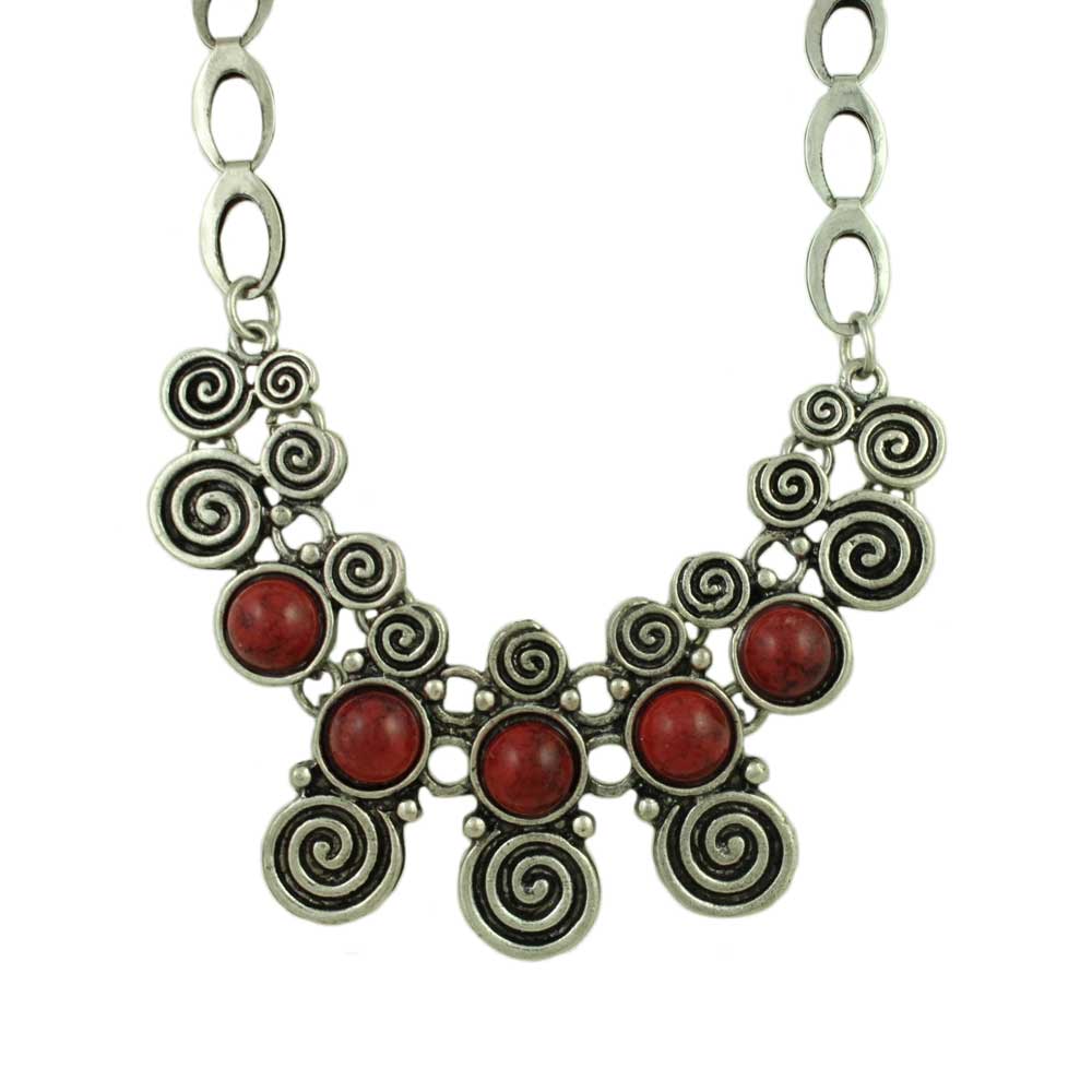 Antique Swirls with Red Turquoise Stones Necklace - FN519 - Lilylin Designs