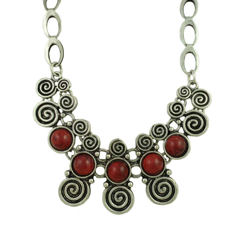 Antique Swirls with Red Turquoise Stones Necklace - FN519 - Lilylin Designs