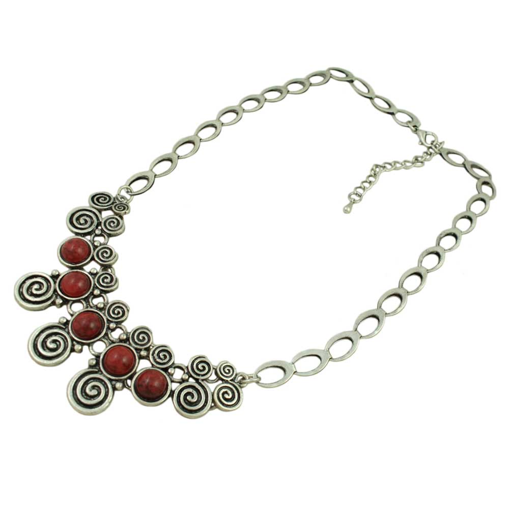 Antique Swirls with Red Turquoise Stones Necklace - FN519 - Lilylin Designs