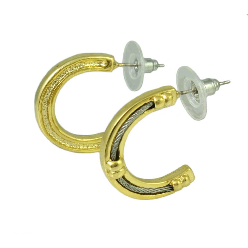 Two Tone Gold with Silver Rope Semi Hoop Pierced Earring - FN902E - Lilylin Designs