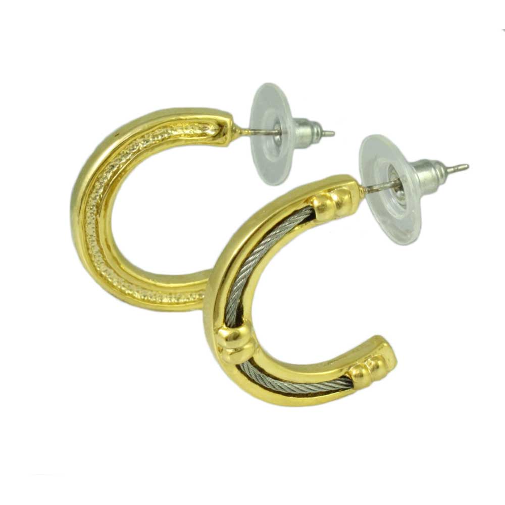 Lilylin Designs Gold with Silver Rope Semi Hoop Pierced Earring