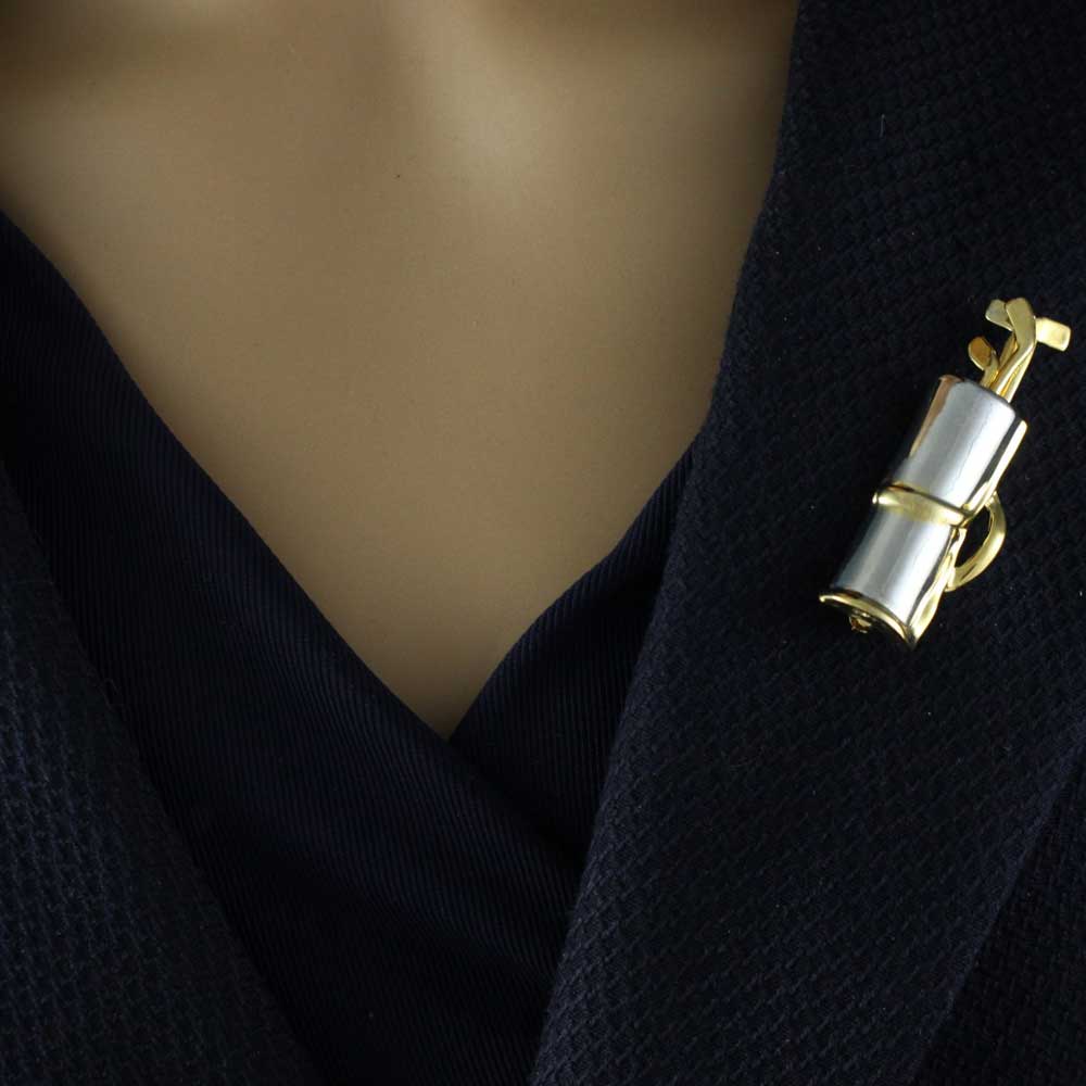 Two Tone Golf Bag with Gold Rattling Golf Clubs Brooch Pin - FP148 - Lilylin Designs