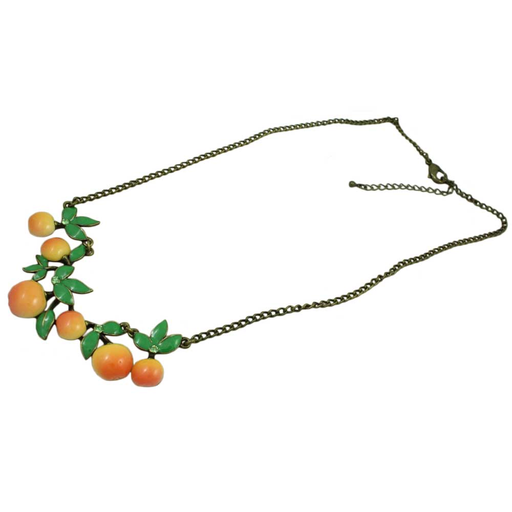 Full view of Bunch of Enamel Oranges with Leaves Necklace - Lilylin Designs