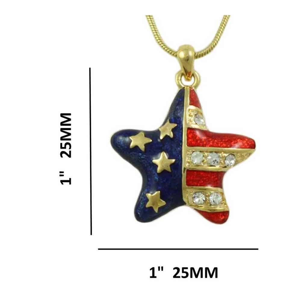Red White Blue Gold Patriotic Star Pendant with Chain with measurements - Lilylin Designs