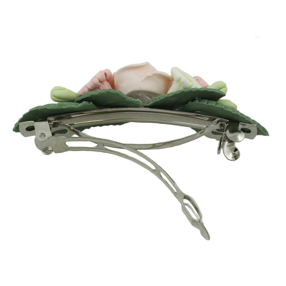 Pink Rose and Daisies Fimo Clay Hair Clip - HO489 - Lilylin Designs