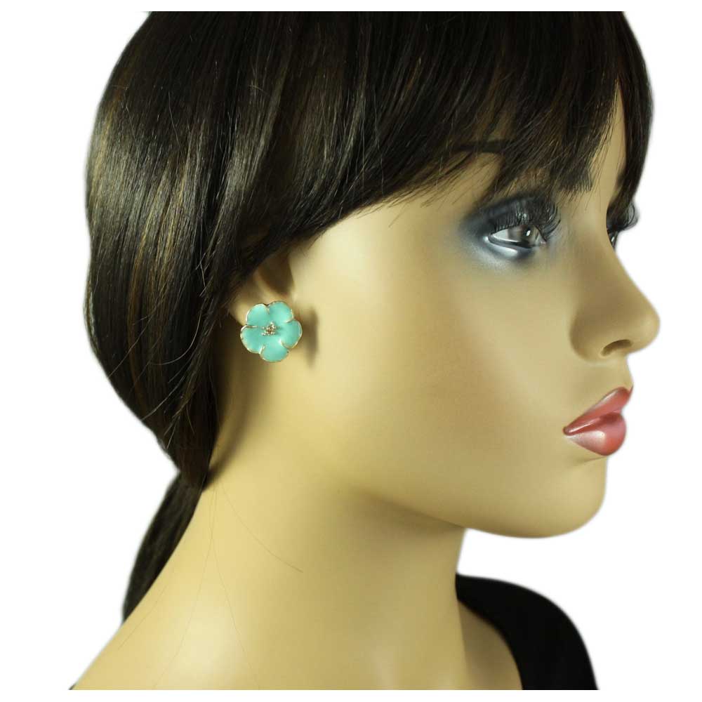 Teal Flower Outlined in Gold Pierced Earring - HPB442E - Lilylin Designs