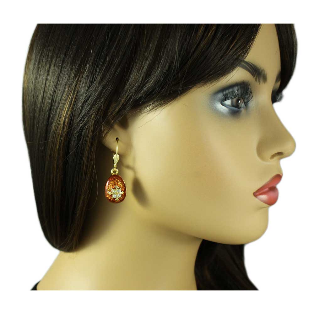 Brown Enamel and Crystal 3D Egg Pierced Earring - LBT407X - Lilylin Designs